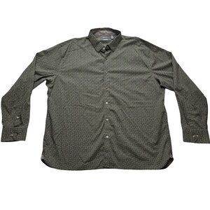 Van Heusen Never Tuck Button Down Shirt Green Print Men’s 2XL